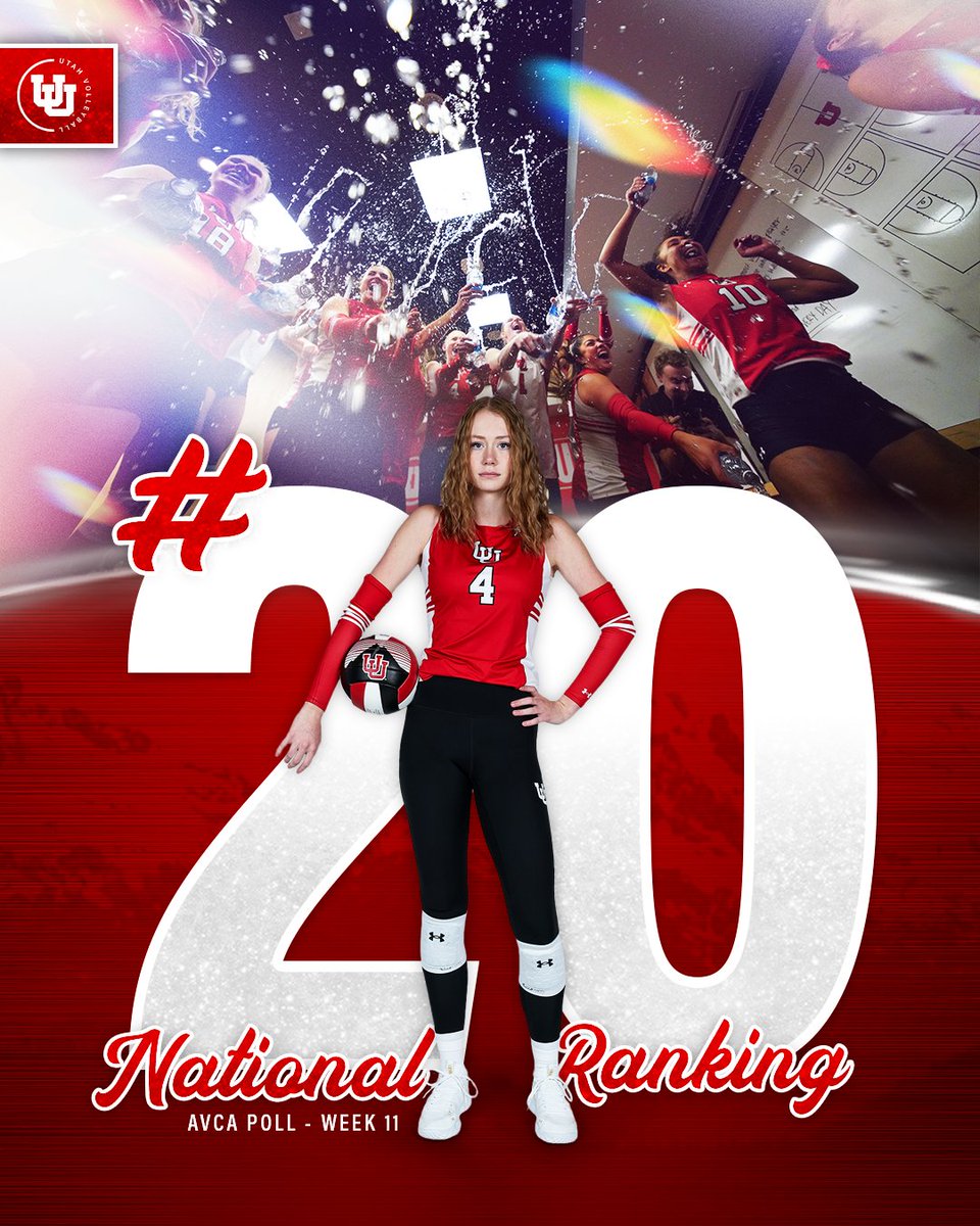UtahVolleyball's tweet photo. No. 2️⃣0️⃣ 🙌

On the rise in the most recent @avcavolleyball poll 📈

#GoUtes https://t.co/CPRz9eciBt