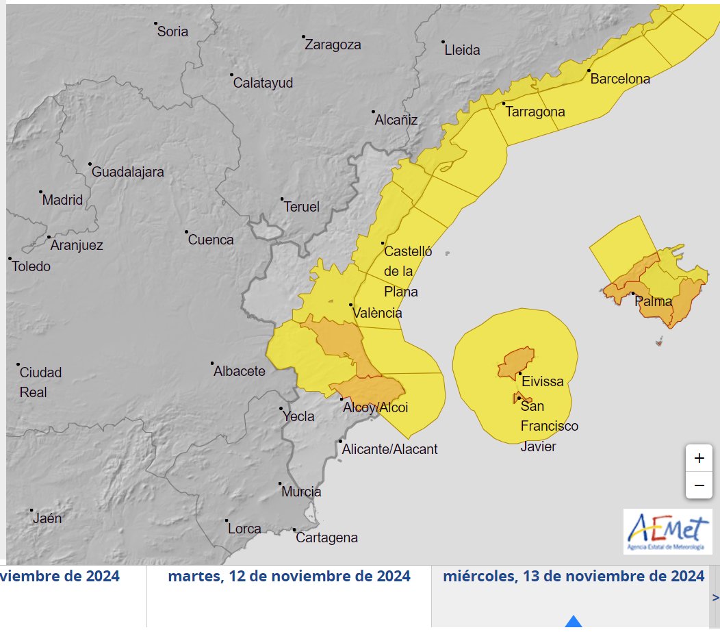 🌧️ <a href="/GVA112/">Emergències 112CV</a> ha establit: 🟠ALERTA per pluges nivell TARONJA en el litoral sud de València i litoral nord d'Alacant.

💧L'episodi de pluges, vent, fenòmens costaners i baixada de temperatures començarà demà dimarts.

📞 1 - 1 - 2 
📞 962878800 / 092 (<a href="/PLGandia/">Policia Local Gandia</a>)