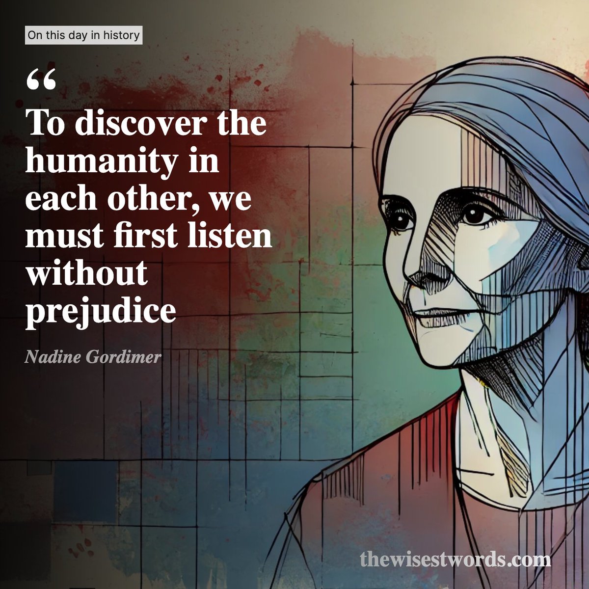 The_WisestWords's tweet photo. On this day in history:

1923: Birth of Nadine Gordimer, South African Writer and Activist

https://t.co/6vCeIIanZS

#quote #quotes #quoteoftheday #quotesdaily #quotestoliveby #history https://t.co/6aUIxBxeAe