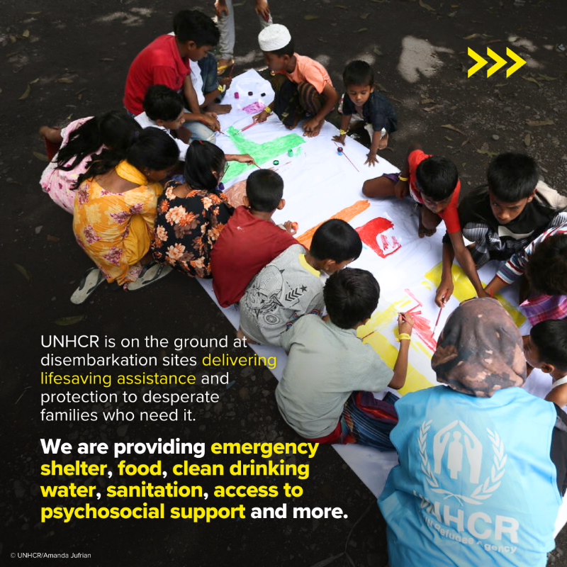 UN's tweet photo. Violence &amp; worsening living conditions in Myanmar, coupled with rising insecurity in Bangladesh, are forcing many Rohingya to risk their lives on perilous sea journeys in search of safety.

@Refugees works tirelessly to assist them, but greater support is crucial to save lives.