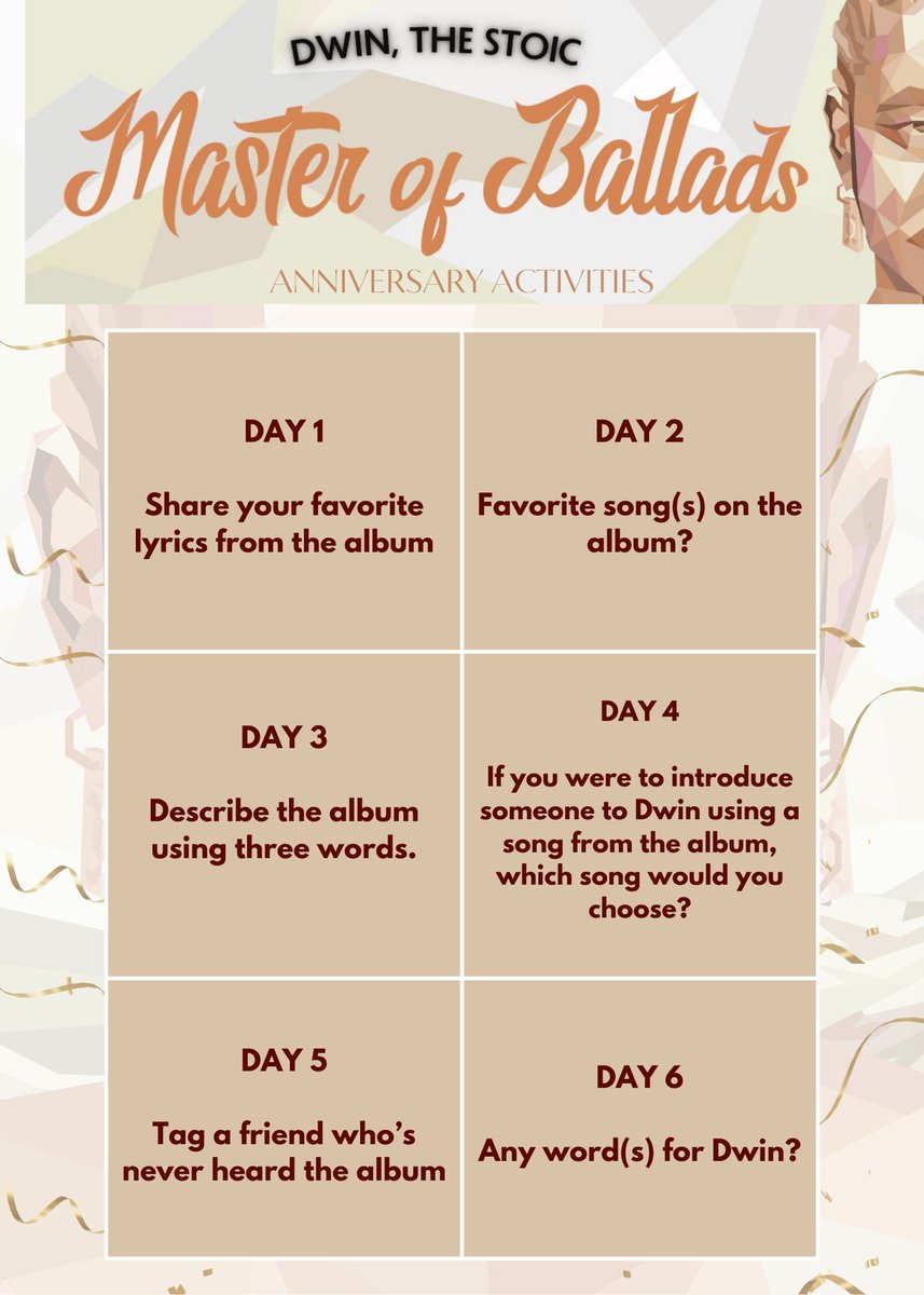 WeTheStoics's tweet photo. Day 1: Share your favorite lyrics from the album. 😎🧡
P.S: Remember to use #MasterOfBallads in your quotes/responses.
P.P.S: We might have a little surprise in store for the person who interacts with our posts the most. 🤭
Let's goooooooooooooo! https://t.co/6do9B34PM6