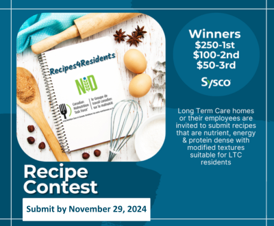 Don't forget to submit your recipe this month! The Nutrition in Disguise (NiD) team is holding a recipe contest in collaboration with the Canadian Malnutrition Task Force (CMTF) Long-Term Care and Food Working Group. Learn more and enter: nutritioncareincanada.ca/resources-and-…