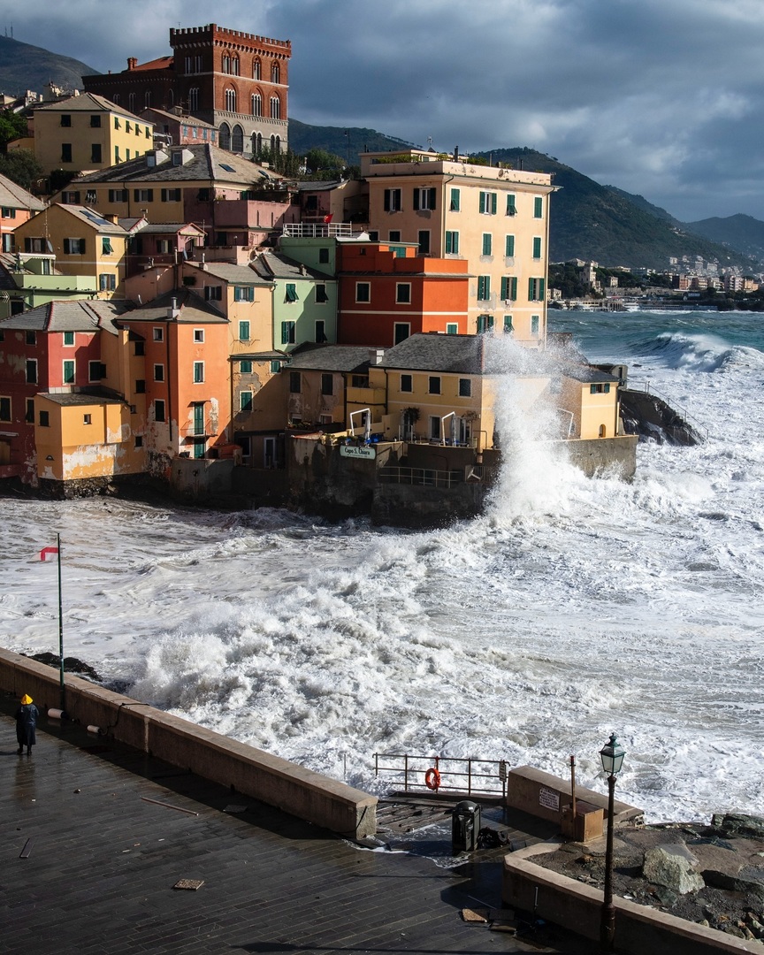 Un annetto fa così. Boccadasse, la mareggiata e Capitan Findus con la cerata a sfidare le onde. instagr.am/p/DCPpysExqX6/