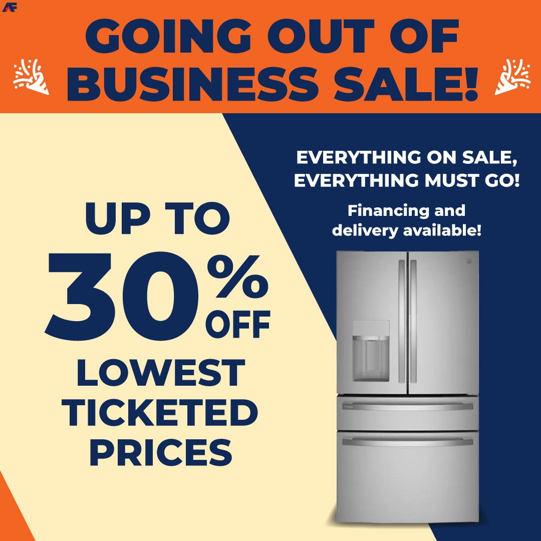 🚨GOING OUT OF BUSINESS 🚨 Everything must go--All our retail locations across the country are closing! Now’s your chance to grab furniture, appliances, and more at up to 30% OFF the lowest ticketed price. Don’t miss out on these incredible savings before they’re gone for good.