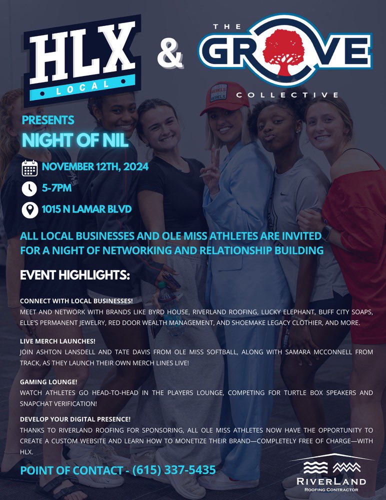 Join us tomorrow for a great night of networking with our local businesses and Ole Miss student-athletes! 🔵🔴 There will be merch launches, gaming and more.