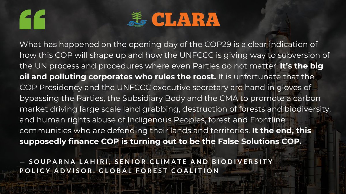 📢 CLARA condemns today’s decision to approve Article 6.4 rules at COP29 in Baku

🚨 The new Article 6.4 rules approved at #COP29 undermine real climate action. Instead of doing anything actionable, they paving the way for more greenwashing.

Read more 🔗 i.mtrbio.com/owjjjijqle