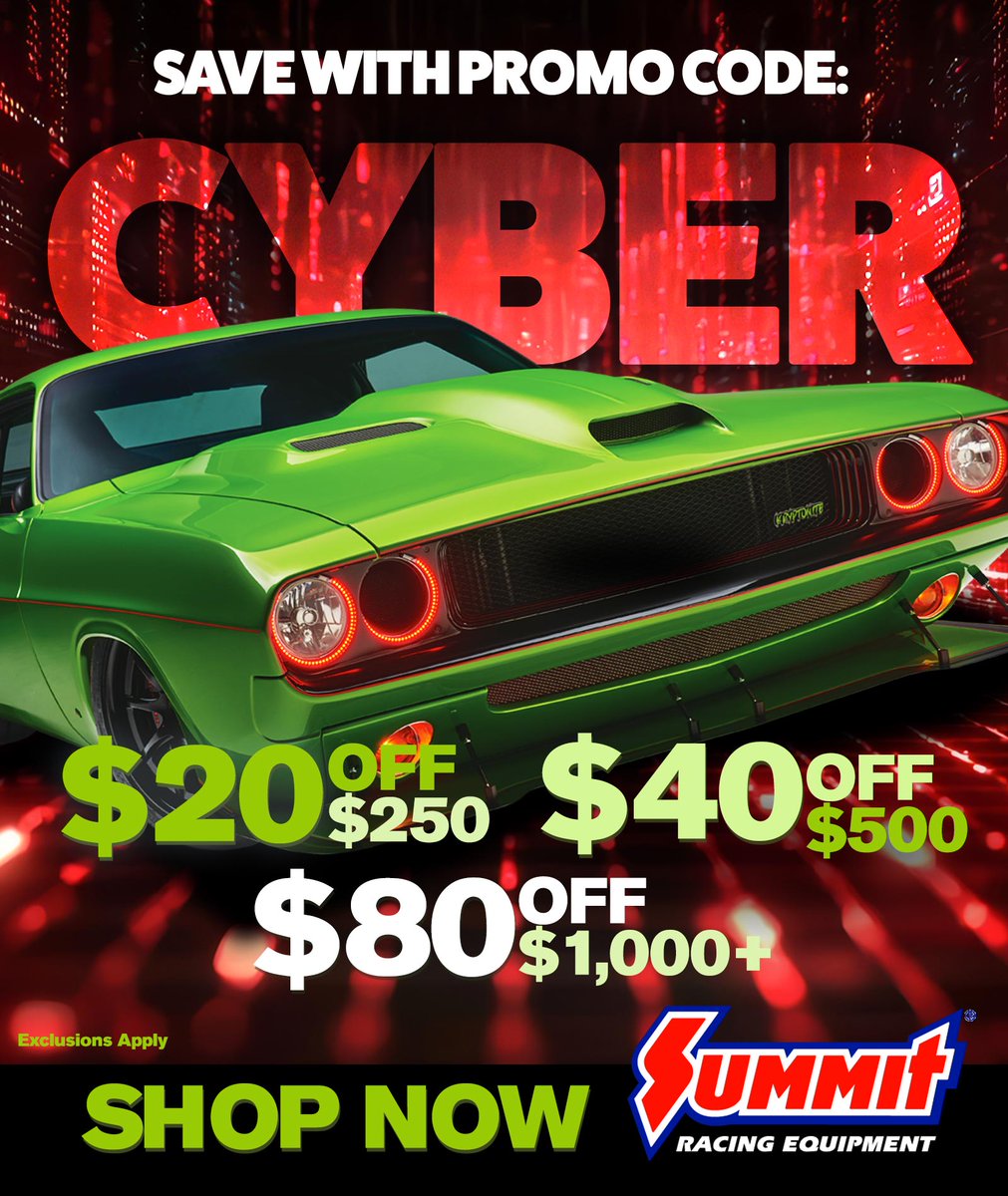 🎄🎄Summit is kicking off your holiday shopping with a new promo code!🎄🎄
Code: CYBER
Tiers: $20 off $250, $40 off $500, $80 off $1,000+
Dates: Starts today November 11 and ends November 13 at 11:59pm

Click on the link!👇
summitracing.com/redirect?banne…