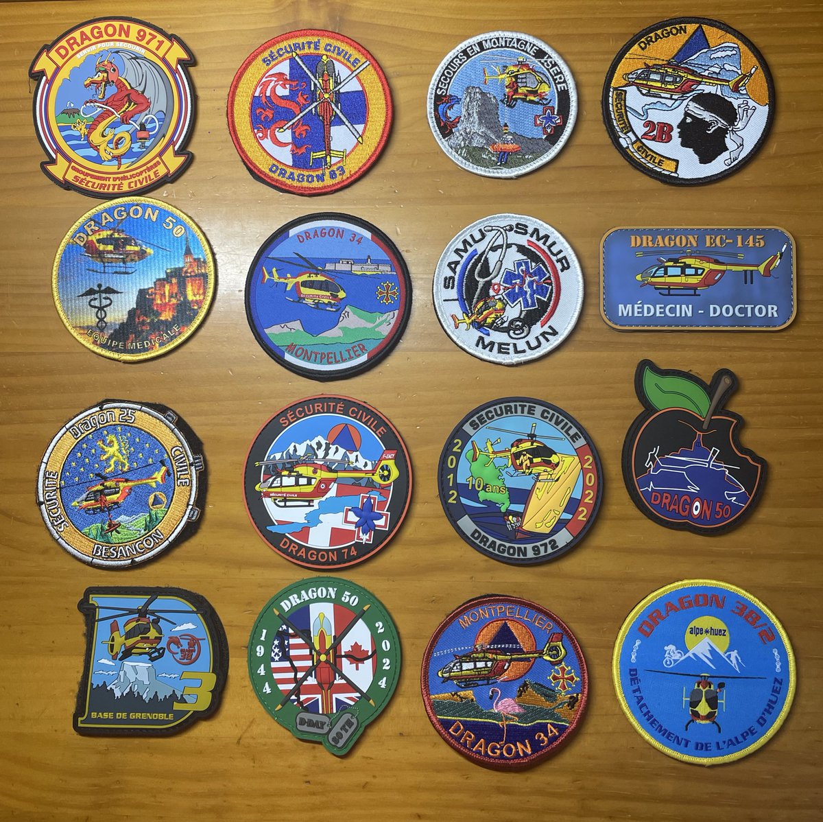 Colección de parches #HEMS 🚁de Protección Civil de Francia🇫🇷, los llamados Dragones 🐉