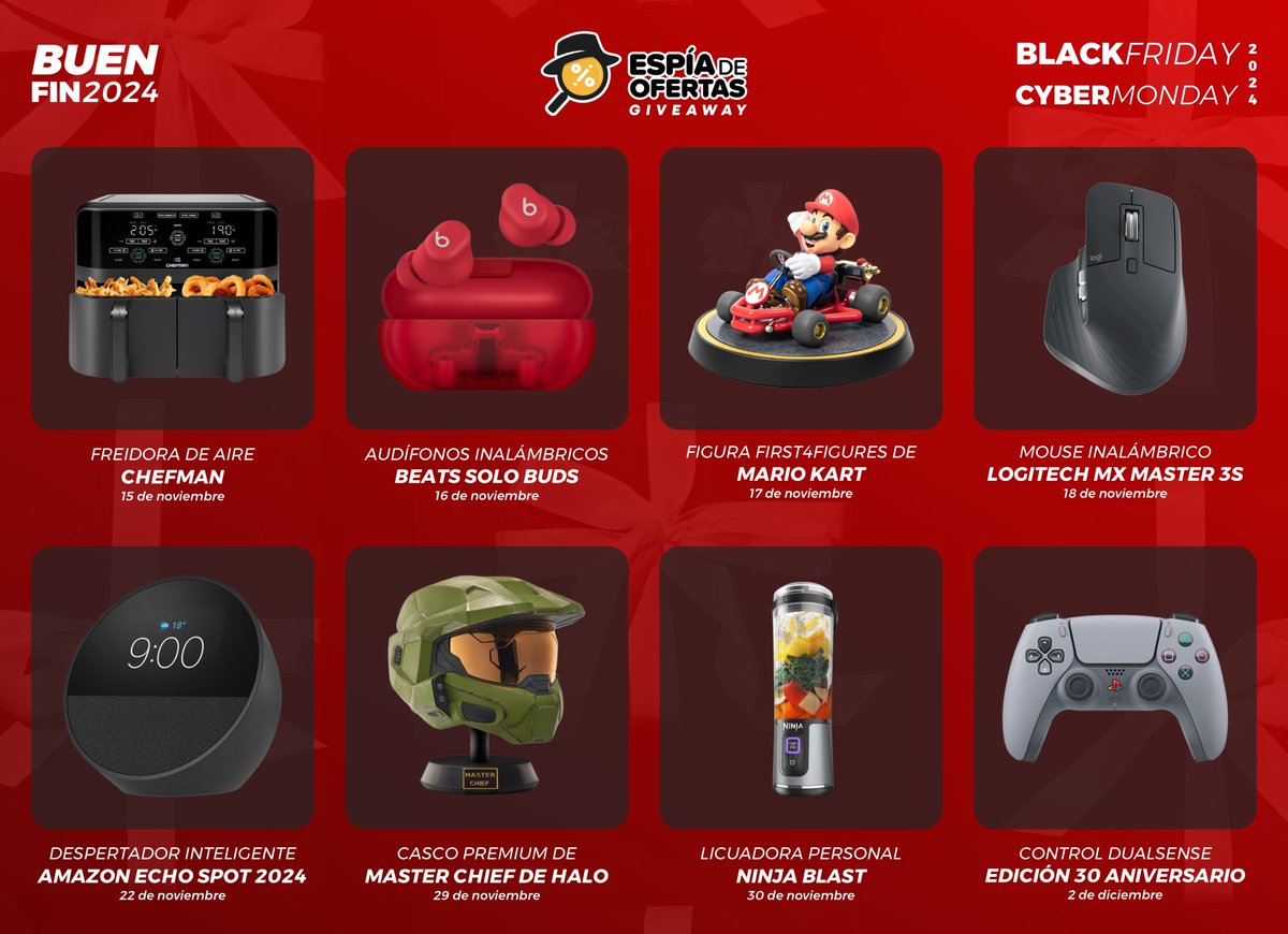 🚨 🚨 🎁 😱 ¡Celebramos la temporada de ofertas más importante del año con 8 GIVEAWAYS! SÍ. OCHO.

🇲🇽 Solo para México.

‼️Para participar deben seguir los siguientes 5 pasos:

1️⃣ Seguirnos aquí en X/Twitter.

2️⃣ Darle “Like”, “Retweet” y comentar (puede ser citando) lo que