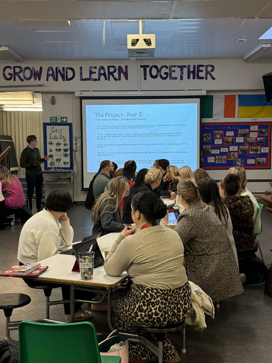 StCharlesGla's tweet photo. We had a very successful first #CollaborativeLearningCommunity session with @JPALearning_C this evening planning for our #Moderation exercise. Teachers planned their #Reading activities around some #InternetSafety texts. We look forward to the #ClassVisits before February’s in-service day. @StBlanesGCC @stmarysmaryhill @LangaStNursery @ParkMaryhill @johnpaulacademy @EdISGlasgow