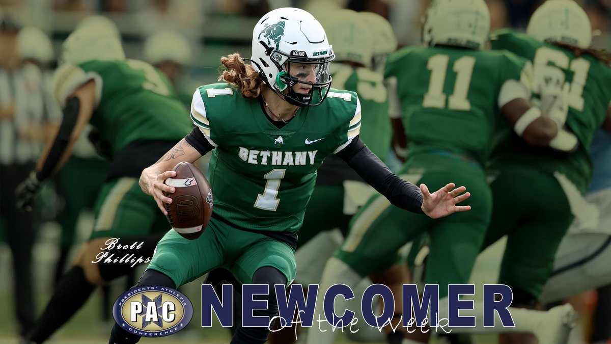 Bethany Athletics (@bethanywv_bison) on Twitter photo QB1 getting recognized!
Brett Phillips led the <a href="/BethanyWV_FB/">Bethany College Football</a> offense during their win 21-13 over Saint Vincent, snapping Bethany's 27-game losing streak. The freshman finished with three passing touchdowns and 283 yards. The Bison also added 44 yards on the ground. #RollBison QB1 getting recognized!
Brett Phillips led the <a href="/BethanyWV_FB/">Bethany College Football</a> offense during their win 21-13 over Saint Vincent, snapping Bethany's 27-game losing streak. The freshman finished with three passing touchdowns and 283 yards. The Bison also added 44 yards on the ground. #RollBison