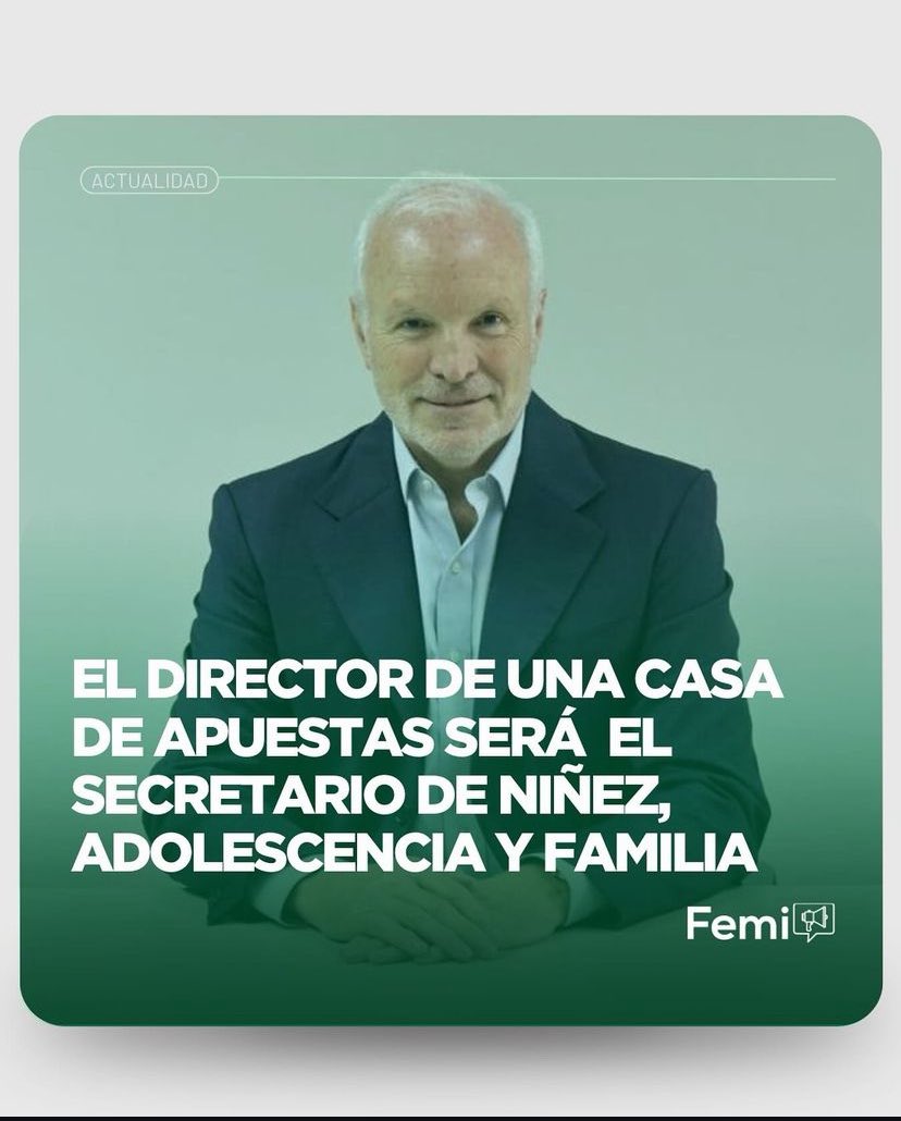 ❣️Esto que informa <a href="/Feminacida/">Feminacida</a> en IG es de una gravedad extrema en la agenda anti derechos de la niñez. Milei nombra al Secretario de Niñez, Adolescencia y Familia, Argentina. CEO de una minera de extracción de oro y manager de CODERE, casa de apuestas. 🫣 Brutalismo, desolador.