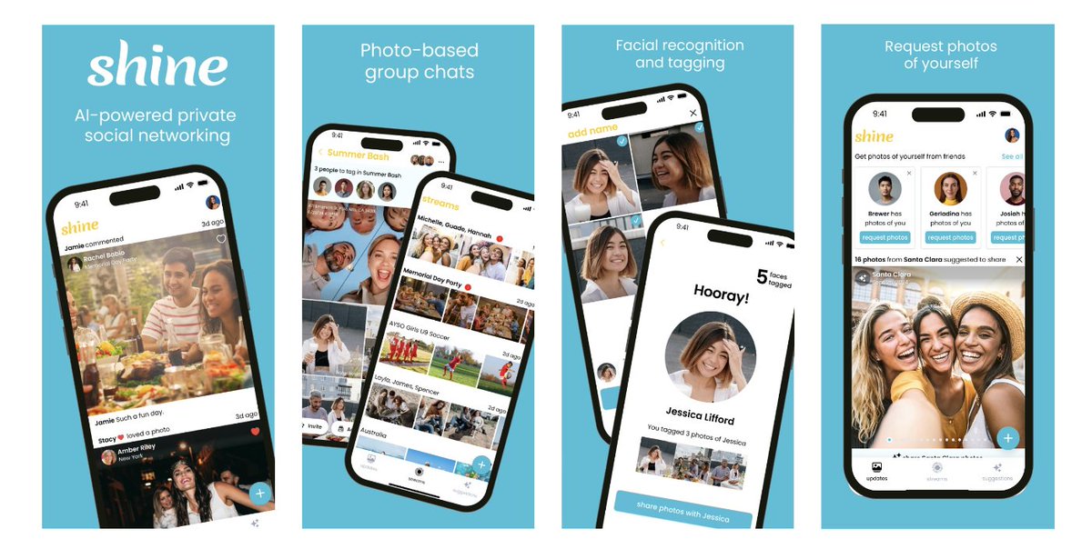 Sunshine's tweet image. Big news! Shine, Sunshine’s photos app, just got a major upgrade: photos.sunshine.com 📸

Shine is now an AI-powered private social network that makes sharing life’s moments easy and meaningful—all through photos.

On a soccer team? Went on a trip? Try Shine (iOS &amp;amp; Android)…