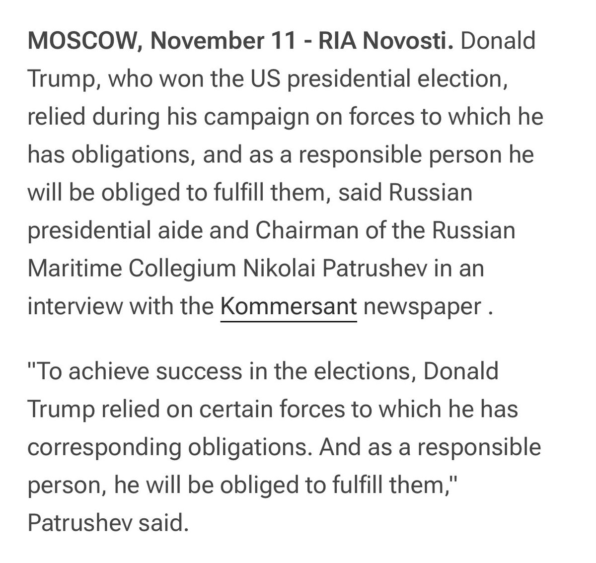 OlgaNYC1211's tweet image. Huh! Russia elated with Trump’s win and expect a debt to be paid back