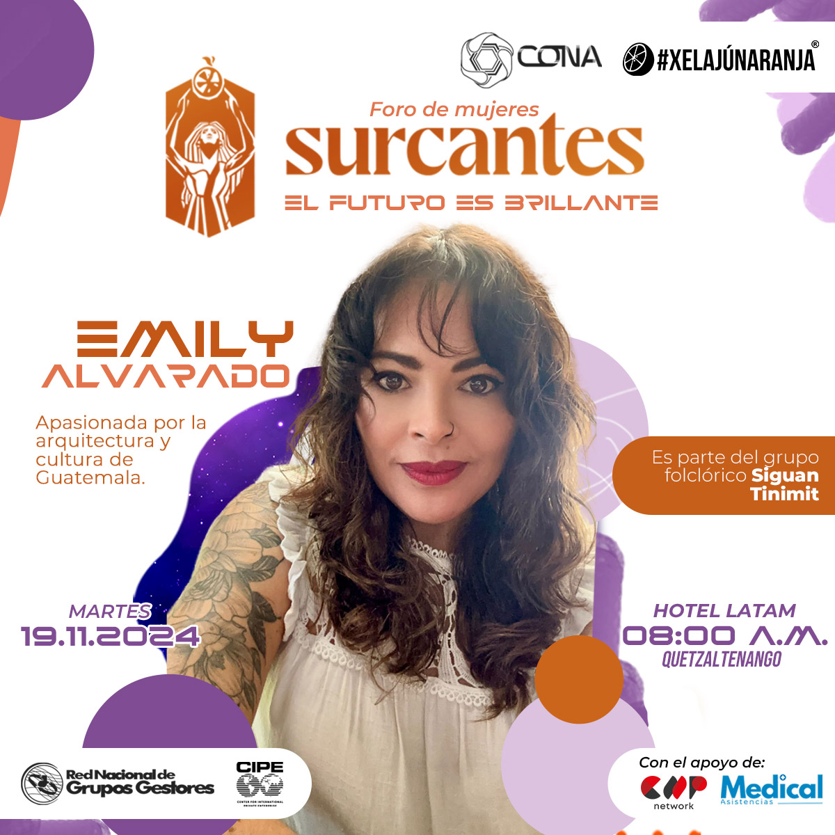 ✨ Emily Alvarado será panelista en el foro de mujeres SURCANTES. Con su pasión por la arquitectura y cultura de Guatemala, exploraremos cómo el arte impulsa la identidad y la economía naranja. 📅 19 nov, 8:00 a.m., Latam Hotel, Xela.
¡Inscríbete! aquí: docs.google.com/forms/d/e/1FAI…