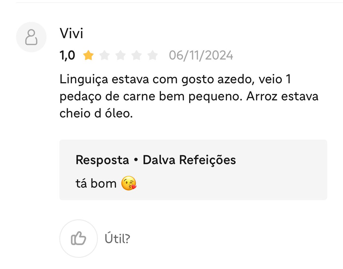felipbzr's tweet photo. estou viciado em acompanhar os comentários da Dalva Refeições no iFood
KKKKKKKKKKKKKKKKKKK https://t.co/KjK4ZdIB5A