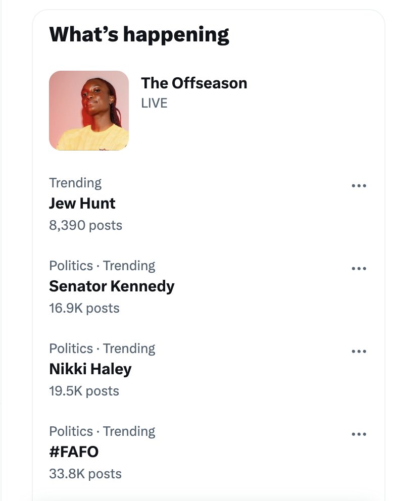 Cool, so "Jew hunt" is trending on X. NBD. It's so weird, because last I checked the NYT said the attacks in Amsterdam were just soccer hooligans being hooligans "on both sides."
