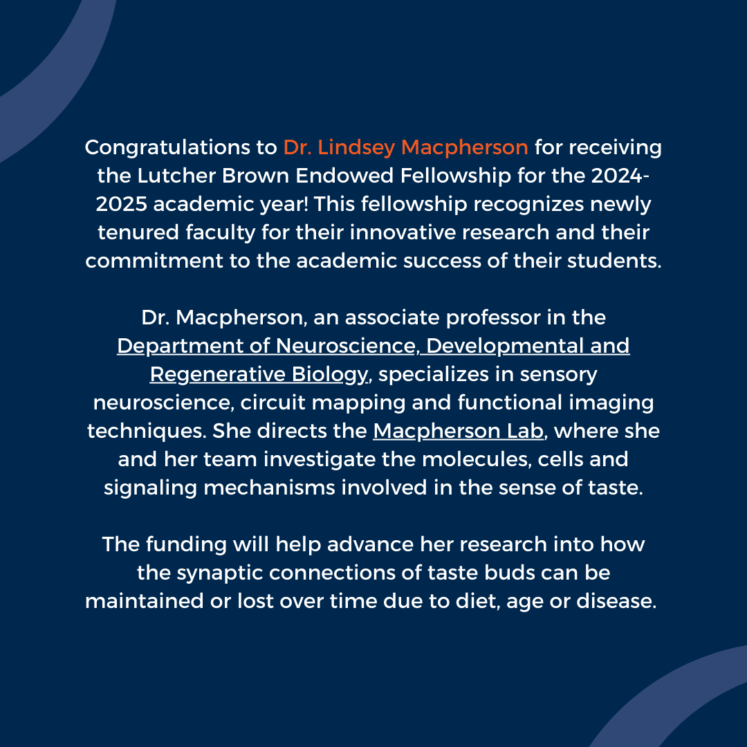 UTSANeuroDevRe1's tweet image. Congratulations to Dr.Macpherson on receiving the 2024-2025 Lutcher Brown Endowed Fellowship! 🎉 #utsa #roadrunners #utsandrb #utsastem #utsacos