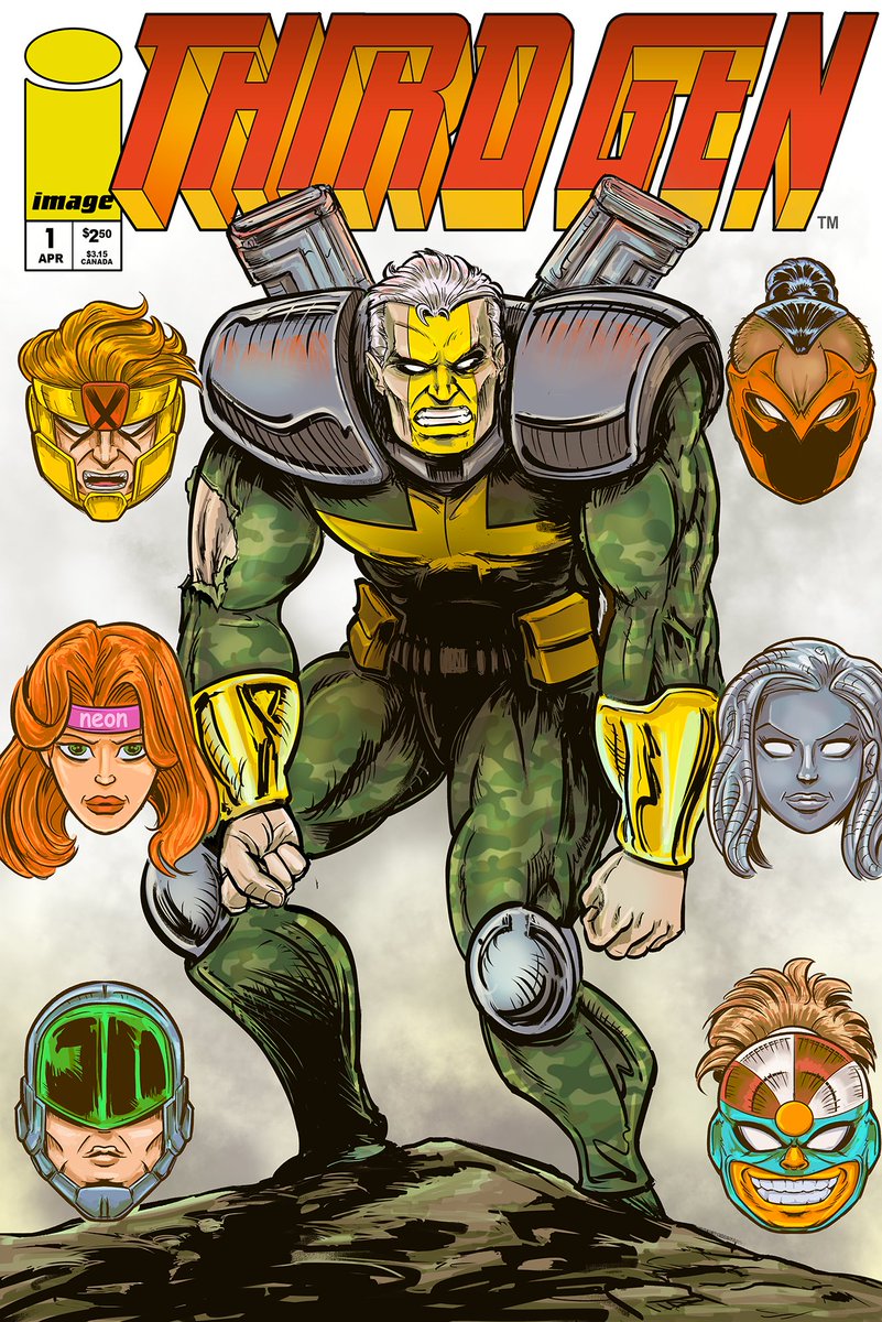 XtrmJonat's tweet photo. I am a big fan of the comic "Local Man", by @HackinTimSeeley and @TonyFleecs  . To pay homage, I wanted to draw this fake cover, which references Third Gen, the 90s Superheroes team featured in the story, as well as Brigade #1 from Rob Liefeld's Extreme universe. https://t.co/WJ66WDn5TW