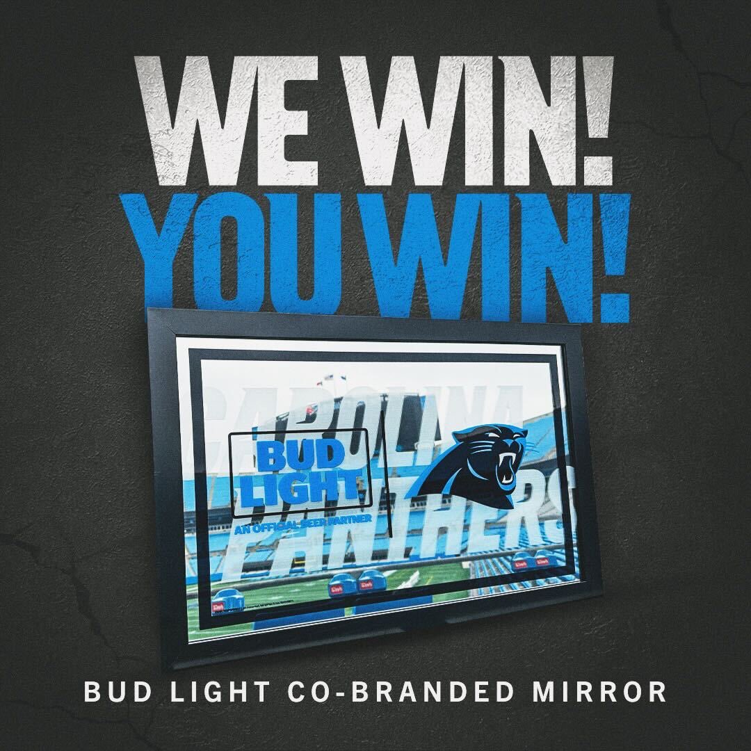 Panthers's tweet image. Happy Victory Monday 🎉

Repost for your chance to win a Bud Light Co-Branded Mirror 👏

@budlight | #EasyToCelebrate