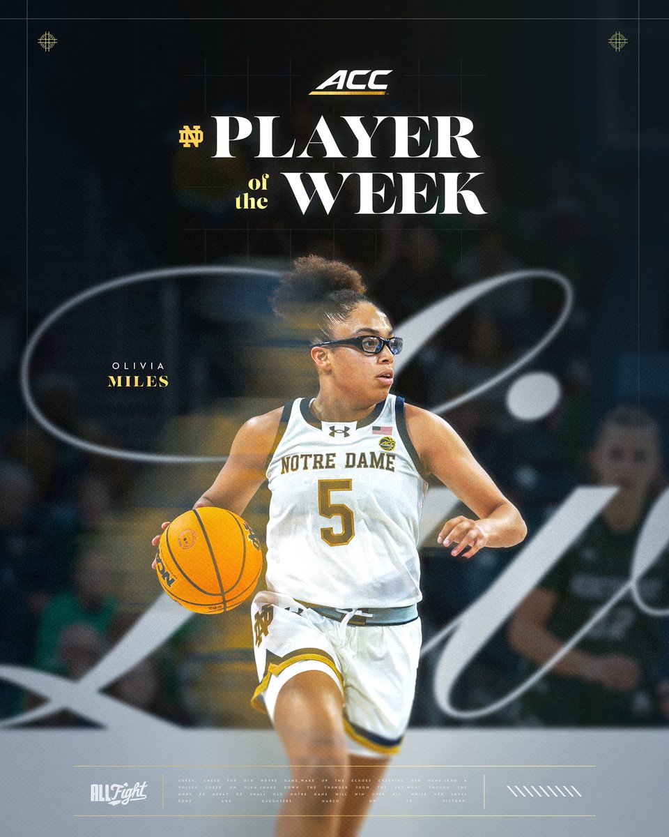 Notre Dame Women's Basketball (@ndwbb) on Twitter photo comeback tour coming to a city near you 🗺️🥽
<a href="/oliviamiles06/">Olivia Miles</a> has been named <a href="/accwbb/">ACC Women's Basketball</a> Player of the Week comeback tour coming to a city near you 🗺️🥽
<a href="/oliviamiles06/">Olivia Miles</a> has been named <a href="/accwbb/">ACC Women's Basketball</a> Player of the Week