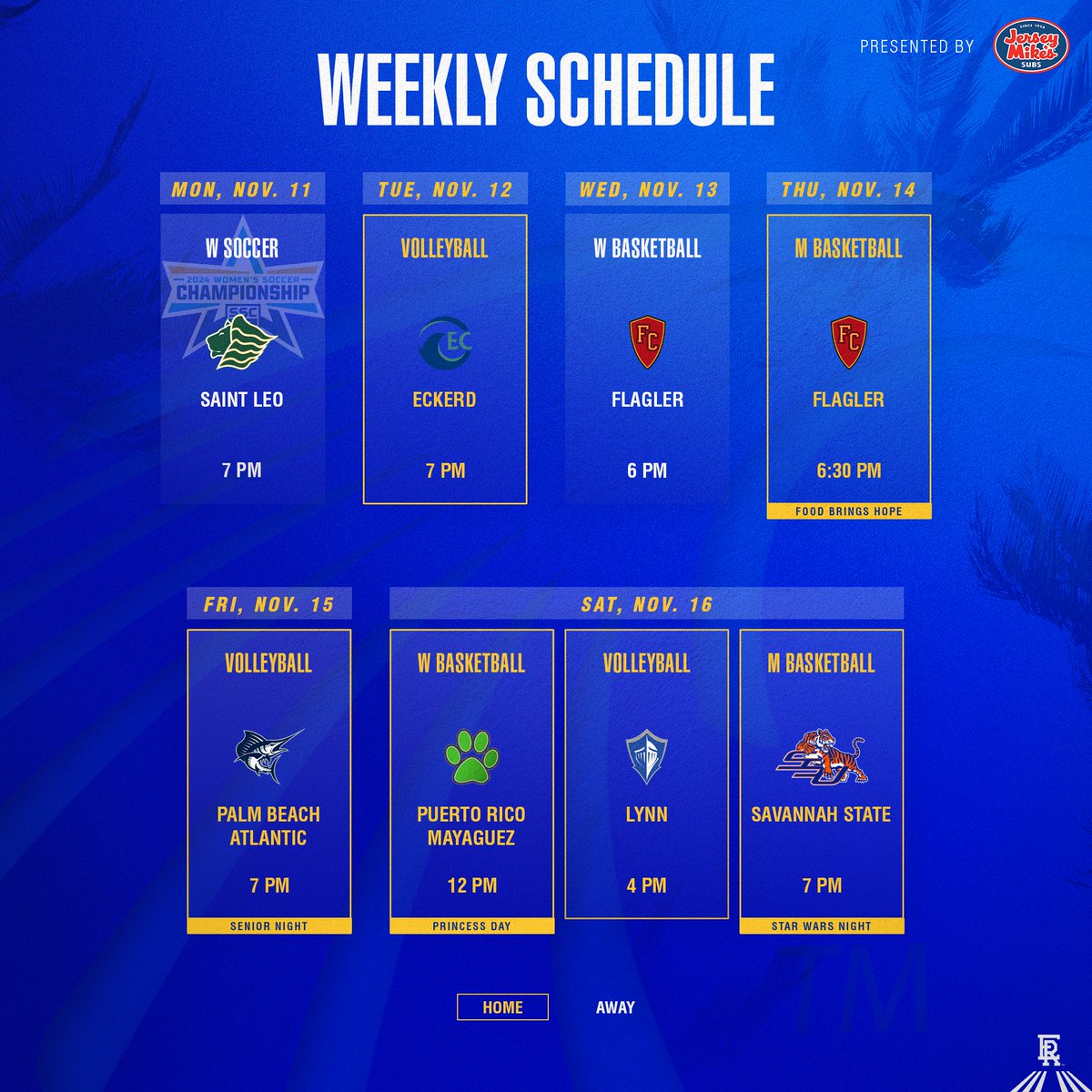 Plenty of chances to catch a game this week!

• <a href="/ERAUWSoccer/">Embry-Riddle Women's Soccer</a> competes in the SSC Tournament quarterfinals
• <a href="/ERAUVolleyball/">Embry-Riddle Volleyball</a> celebrates Senior Night
• <a href="/ERAUMBasketball/">Embry-Riddle Men's Basketball</a> and <a href="/ERAUWBasketball/">Embry-Riddle Women’s Basketball</a> have their home openers
#GoERAU #DaytonasHometownTeam