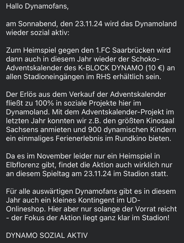 K_BLOCK_DYNAMO's tweet image. Zum Heimspiel gegen den 1.FC Saarbrücken wird dann auch in diesem Jahr wieder der Schoko-Adventskalender des K-BLOCK DYNAMO (10 €) an allen Stadioneingängen im RHS erhältlich sein.

#sgd1953 #dynamoland #dresden #dynamosozialaktiv #sportgemeinschaft