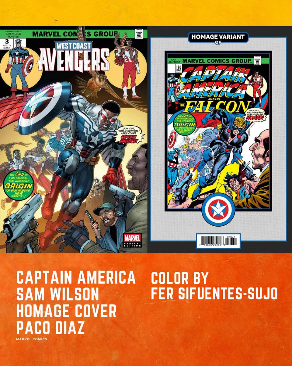 Just released. Variant cover Captain America Sam Wilson homage. After the great Gil Kane. A pleasure to be part of it and be part of the West Coast Avengers crew.