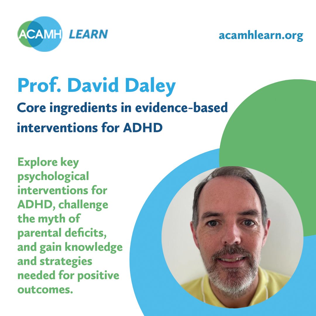 acamh's tweet image. In this fascinating @ACAMHLearn talk, @Professordaley1 of @NottmTrentUni explores the key aspects of #PsychologicalInterventions for #AttentionDeficitHyperactivityDisorder (#ADHD). 

Watch the full 13 min talk to learn more! bit.ly/3Nq6VAL

#ACAMHLearn