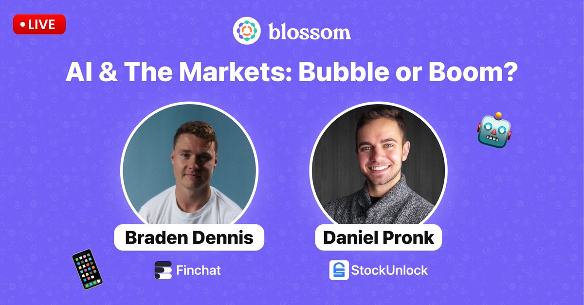 😬 Right now the S&amp;P is priced at over 21x price to earnings, well above it’s historical average…

Join us tomorrow at 4pm EST for a live stream with <a href="/BradoCapital/">Braden Dennis</a> and <a href="/PronkDaniel/">Daniel Pronk</a> on “🤖 AI &amp; the Markets: Bubble or Boom?”

🎟️ Register here - mailchi.mp/blossomsocial/…