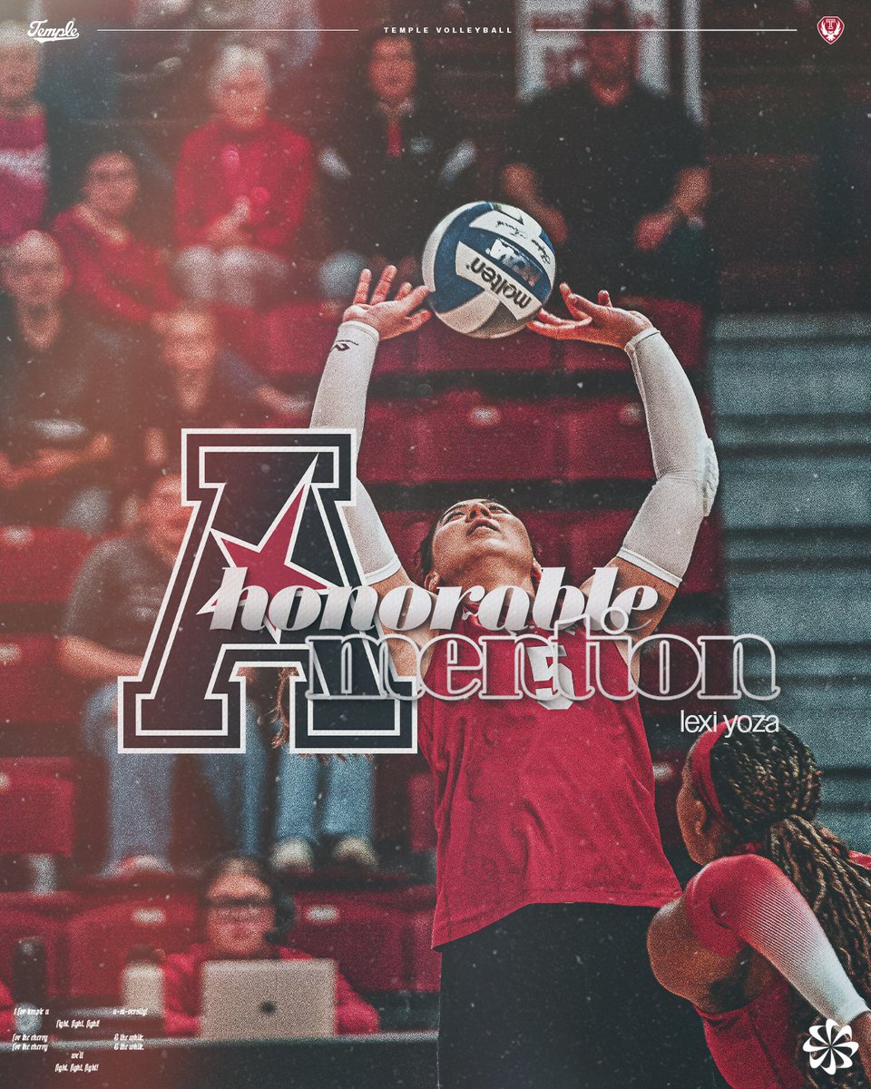 Temple_VB's tweet image. Shoutout to our FOUR @American_Conf weekly award honorees ‼️

🔹Sydney Jones - League-leading 3rd AAC Freshman of the Week 
🔹Kia Kaohelaulii - AAC Defensive Player of the Week 🔹Christiana Greene &amp;amp; Lexi Yoza - AAC Honorable Mention 

#TempleVolleyball #CherryOn #TempleTuff