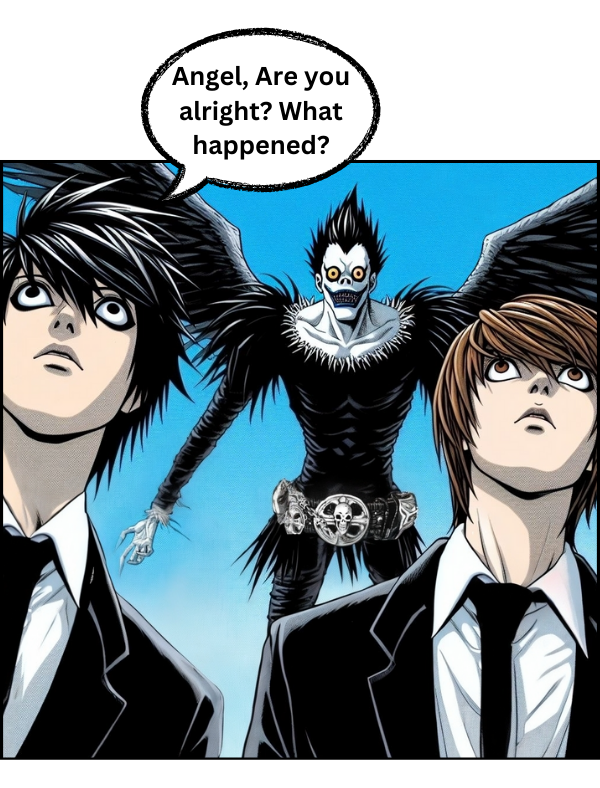 L meets Angel BB with nothing but skepticism- from chapter 4 of [The 10 Death Note Users] #DEATHNOTE