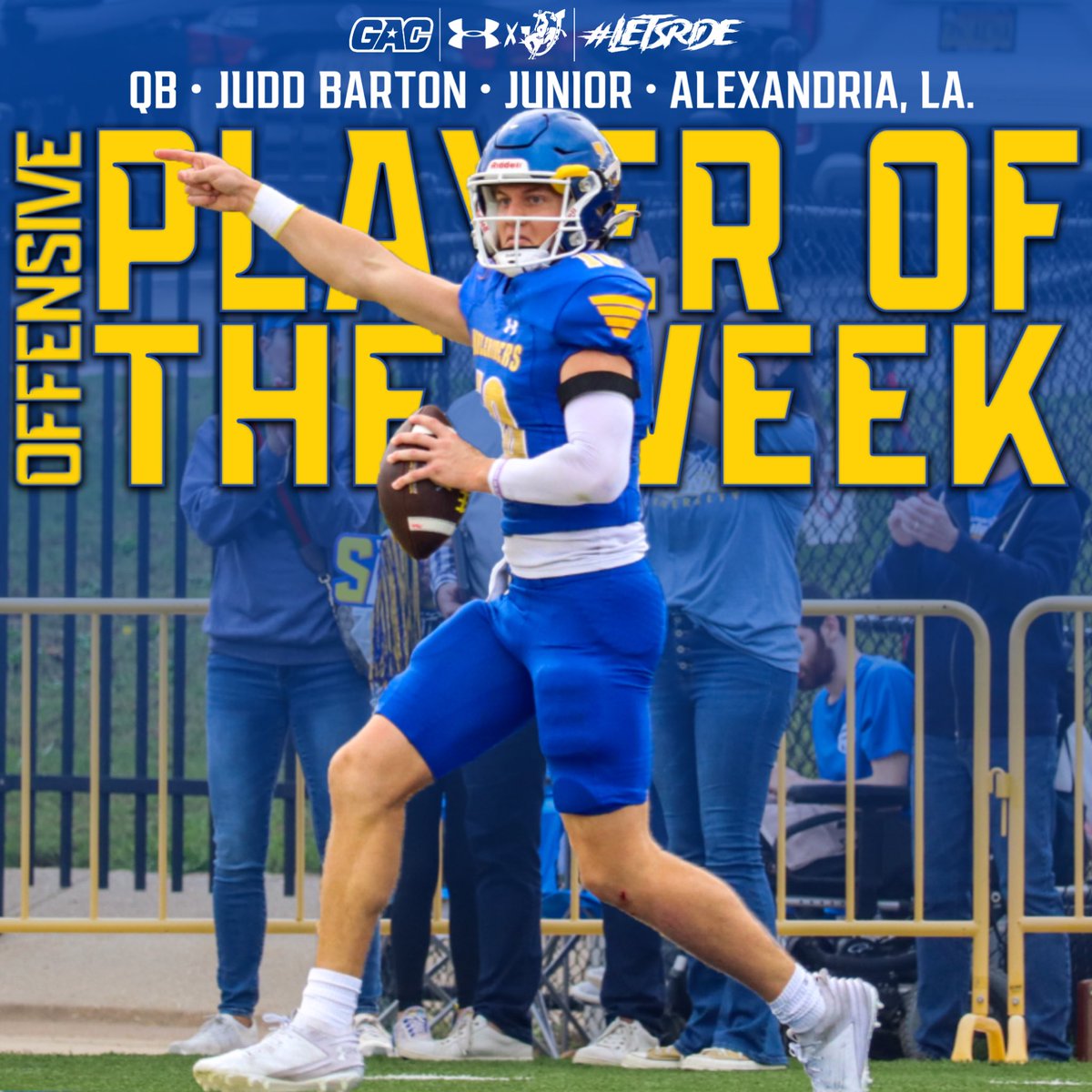 𝑱𝒖𝒅𝒅 𝑩𝒂𝒓𝒕𝒐𝒏 𝒅𝒐𝒊𝒏𝒈 𝑱𝒖𝒅𝒅 𝑩𝒂𝒓𝒕𝒐𝒏 𝒕𝒉𝒊𝒏𝒈𝒔

💥15/19 | 247 Yds | 2 TDs
💥9 carries | 44 Yds | 2 TDs
💥1 reception | 5 Yds | 1 TD
💥Only ☝️ half of football
💥Another Mulerider Football Victory
💥🖐️ #theGAC OPOTW

#GoMuleriders | #LetsRide