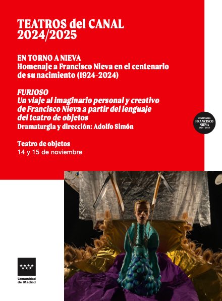 DaveAidan's tweet photo. FURIOSO
Un viaje al imaginario personal y creativo de Francisco Nieva a partir del lenguaje del teatro de objetos
De @adolfo_simon 

14 y 15 de Noviembre 
20:45 horas. 
Sala de Cristal de los @TeatrosCanal 

https://t.co/nbTK4YY4NF https://t.co/ITYzFq9mbD
