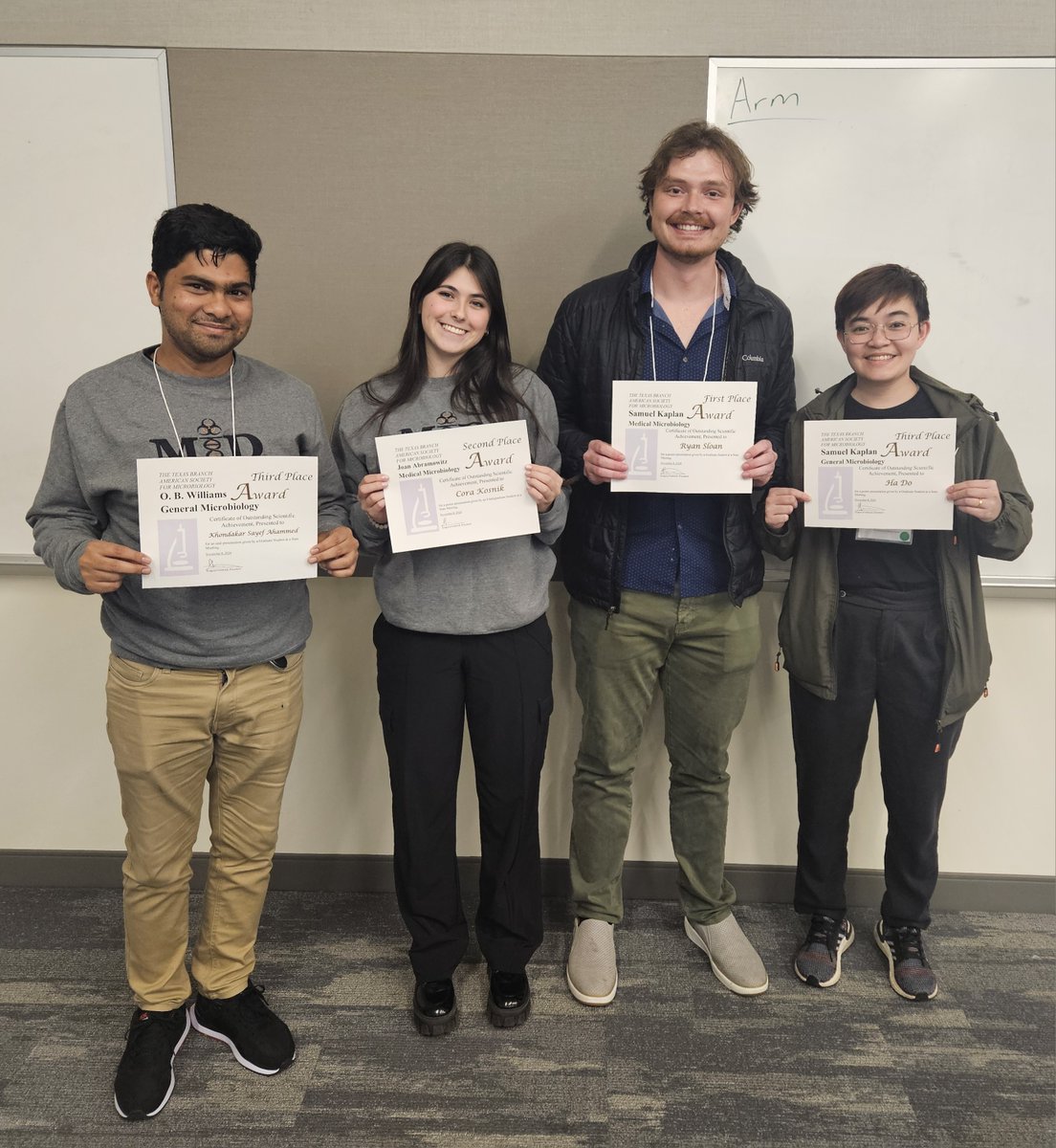 Congratulations to PhD student and vanHooligan Sayef on winning an award for the great talk he gave at the Texas branch of <a href="/ASMicrobiology/">ASM</a> and to the three other <a href="/MIDatGSBS/">Microbiology & Infectious Diseases Grad Prgm</a> students that won an award for their poster presentations.