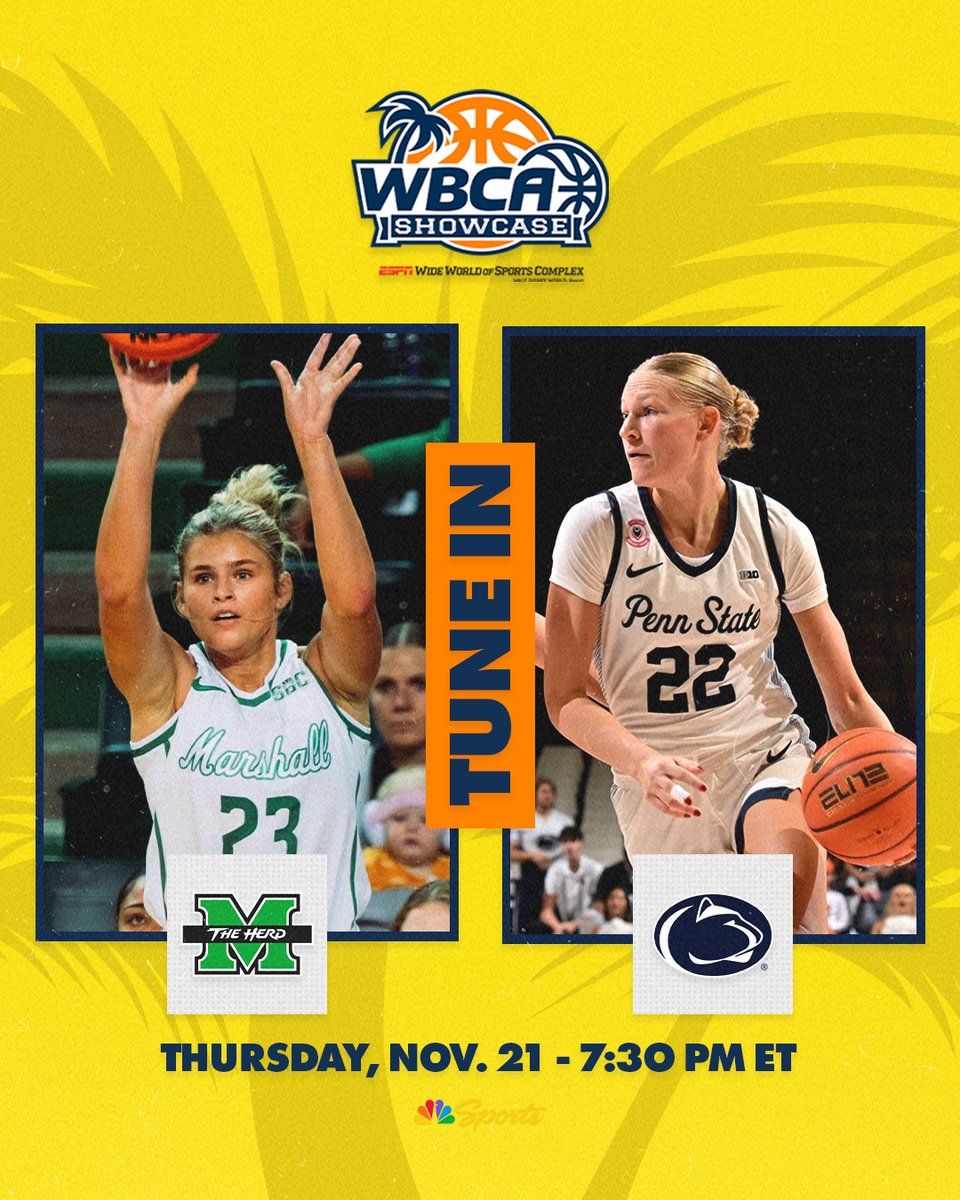 Women’s Basketball Coaches Association (@wbca1981) on Twitter photo Don’t miss <a href="/HerdWBB/">Marshall Women's Basketball</a> facing off with <a href="/PennStateWBB/">Penn State Women's Basketball</a> at the 2024 #WBCAShowcase! 🔥
Catch all the action at <a href="/ESPNWWOS/">ESPN Wide World of Sports</a> in Orlando—grab your tickets now!
🎟️ bit.ly/4dJH1TO Don’t miss <a href="/HerdWBB/">Marshall Women's Basketball</a> facing off with <a href="/PennStateWBB/">Penn State Women's Basketball</a> at the 2024 #WBCAShowcase! 🔥
Catch all the action at <a href="/ESPNWWOS/">ESPN Wide World of Sports</a> in Orlando—grab your tickets now!
🎟️ bit.ly/4dJH1TO