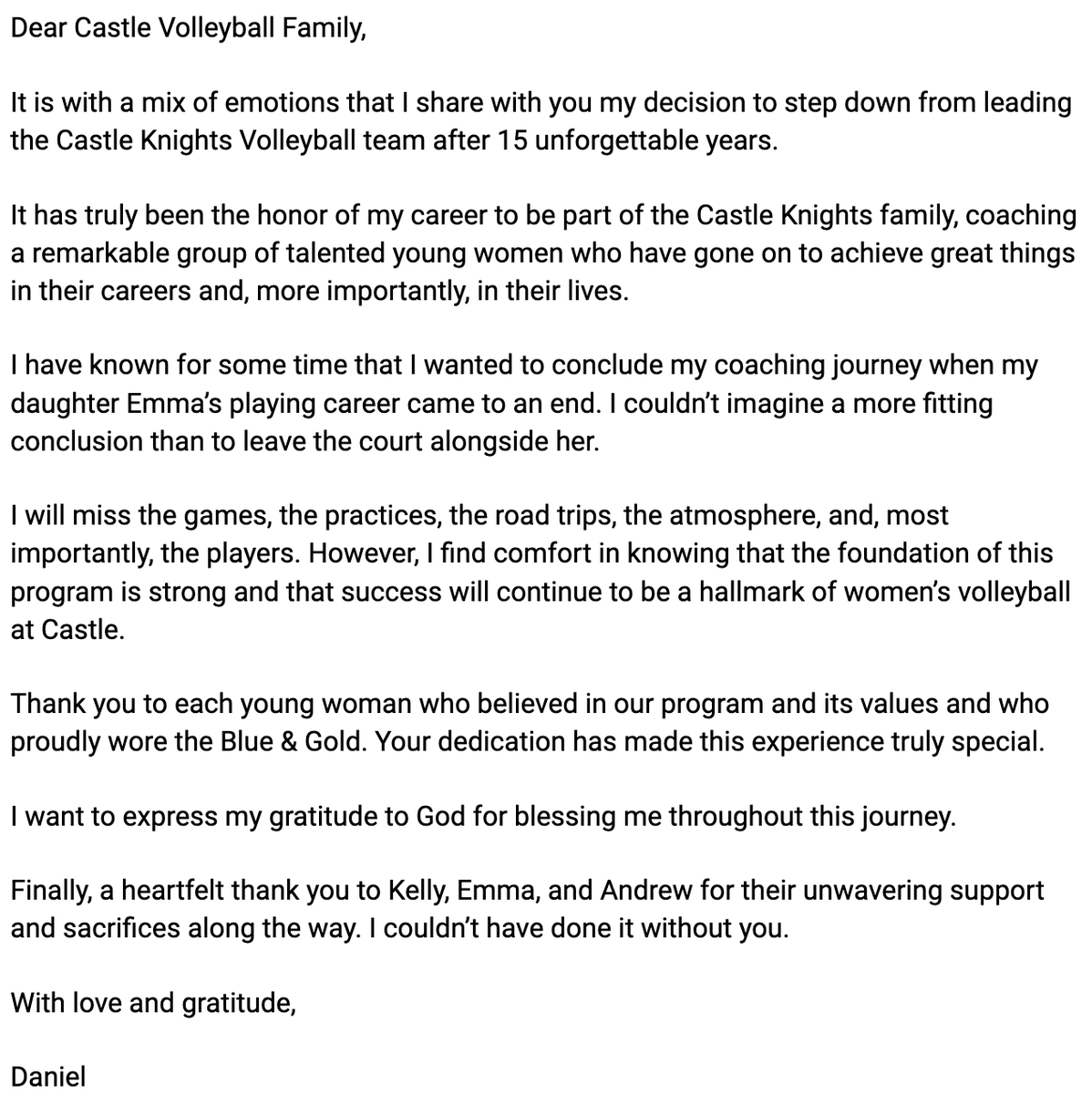 Castle Volleyball Family...

A letter from Coach Watson📝⤵️

#GoKnights