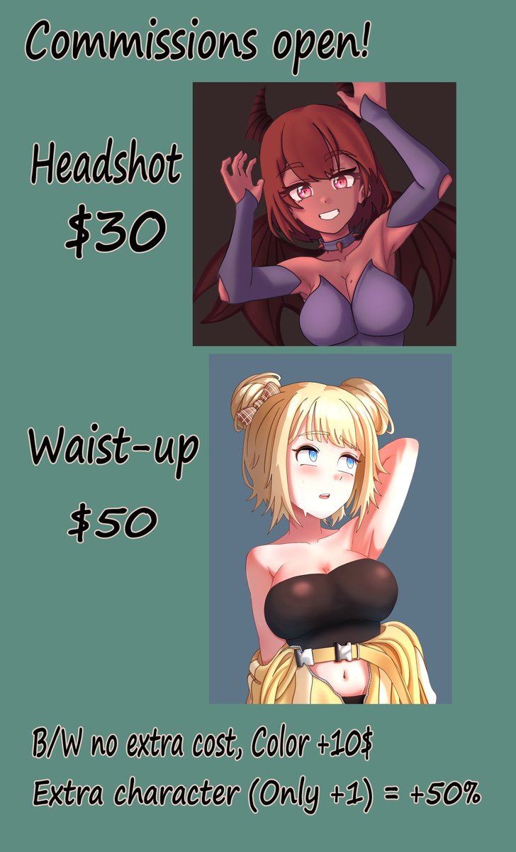 mariarthas's tweet image. Commissions open!
Will be taking 5 slots instead of 3 this time around.
Feel free to DM me here for any questions
RTs are appreciated🙏