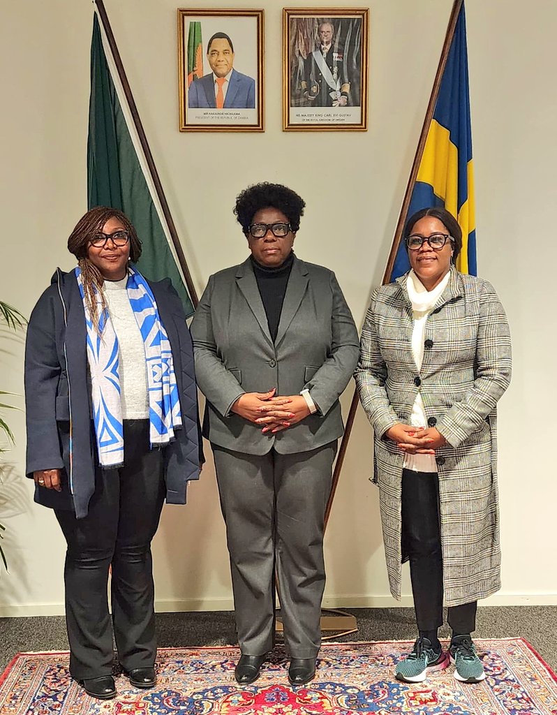 ZambiaMFAIC's tweet photo. Permanent Secretary  Ms. Etambuyu Anamela Gundersen, and her counterpart from the Ministry of Small and Medium Enterprise, Mrs. Subeta K. Mutelo are in Stockholm, Sweden for official engagements with the Ministry of Foreign Affairs of Sweden and the private sector. https://t.co/EsnKKnBuDJ