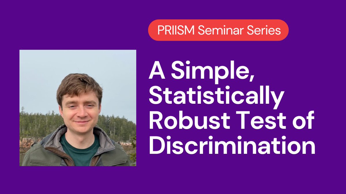 NYU PRIISM Center (@nyu_priism) on Twitter photo Join us & Dr. Johann Gaebler (<a href="/jgaeb1/">Johann Gaebler</a>) to learn how to test for racial discrimination using a hybrid approach of benchmark and outcome tests.
π
Wed. 11/13 @ 10 am ET (Hybrid)
RSVP β‘οΈ tinyurl.com/PRIISM-11-13-24 Join us & Dr. Johann Gaebler (<a href="/jgaeb1/">Johann Gaebler</a>) to learn how to test for racial discrimination using a hybrid approach of benchmark and outcome tests.
π
Wed. 11/13 @ 10 am ET (Hybrid)
RSVP β‘οΈ tinyurl.com/PRIISM-11-13-24