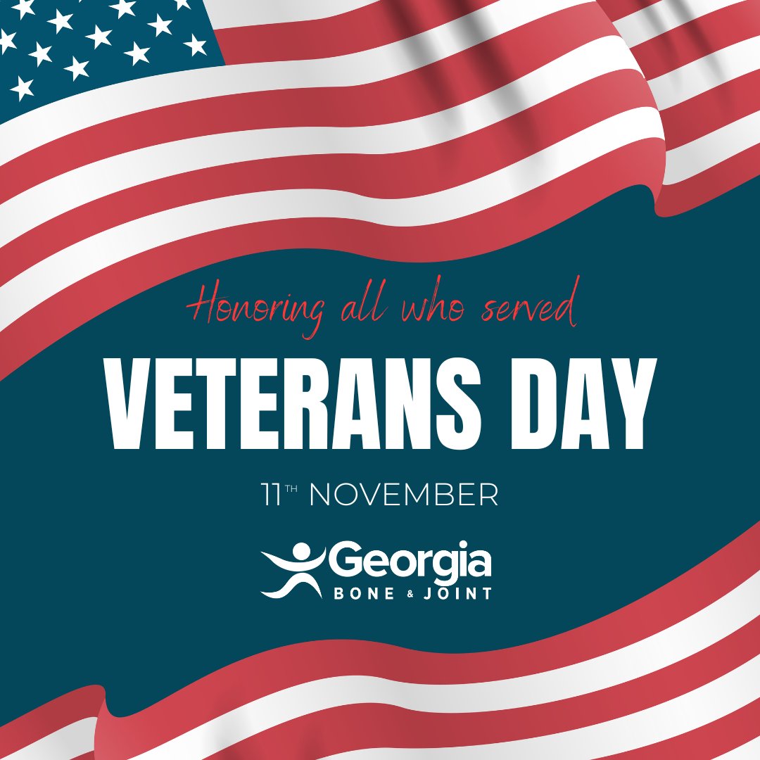 GaBoneandJoint's tweet photo. Happy Veterans Day! Thank you to all the brave men and women who have sacrificed so much to serve and protect our great country. #veteransday #veterans #georgiaboneandjoint #orthopedics #thankyou https://t.co/xPI7Zu32f3