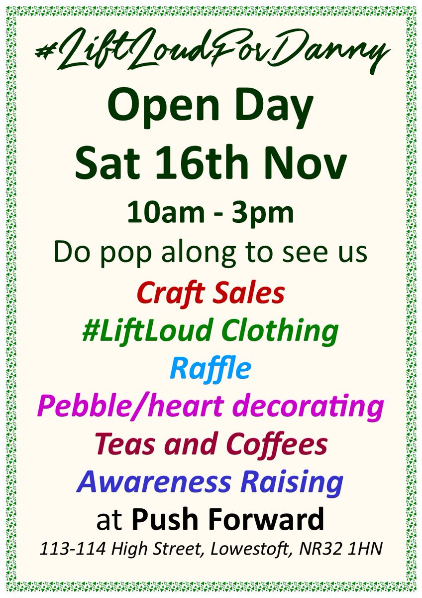 This Saturday we are having an open day to sell some crafts, raise awareness, have a raffle, teas and coffees, pebble and hearts of hope decorating, and hopefully raise some much needed funds. Do come along to see us, meet the volunteers and see what we do ❤️🏋🏻‍♂️