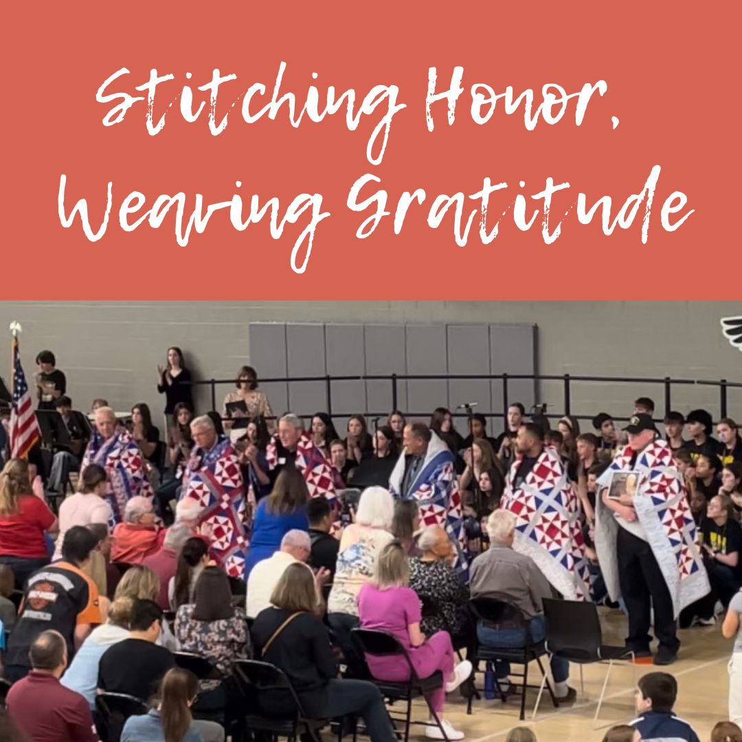 Wellborn_MS's tweet photo. We honored our veterans w/ heartfelt gratitude &amp; talent at our incredible Veterans Day Assembly. From powerful spoken &amp; written words, art, &amp; music to wrapping our heroes in Quilts of Valor, our scholars made us proud. Thank you, Veterans! #WMSwarhawks #VeteransDay #successCSISD https://t.co/q3B2XpmfR3