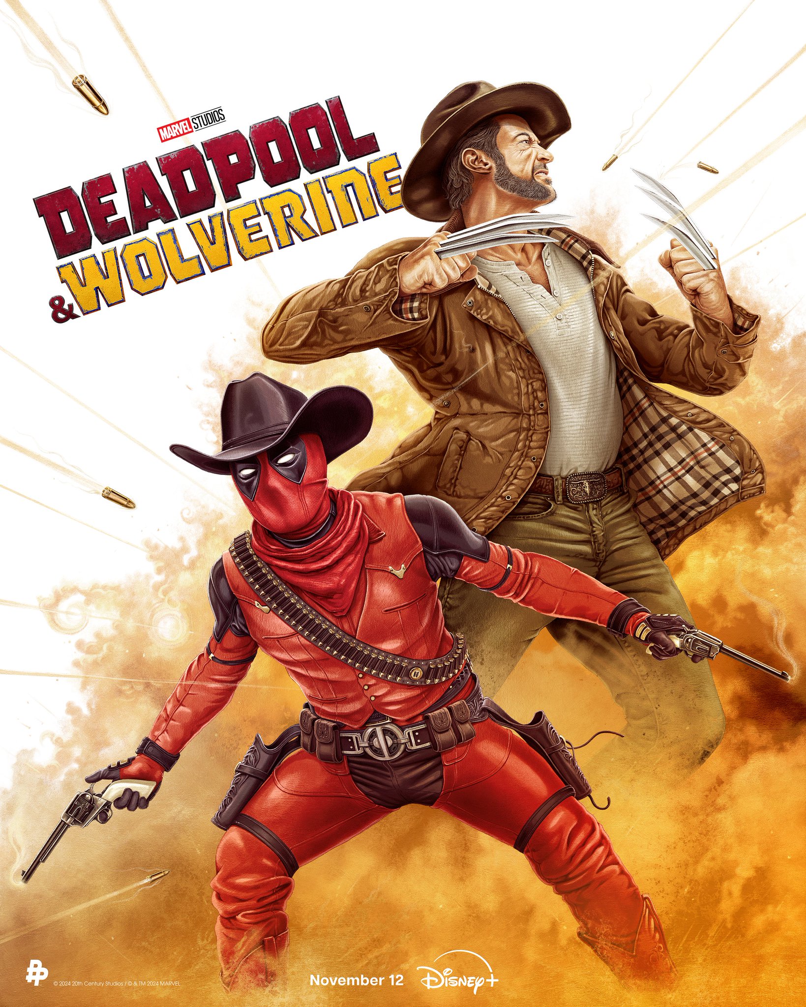 Creatieve poster van Deadpool & Wolverine voor Disney Plus België
