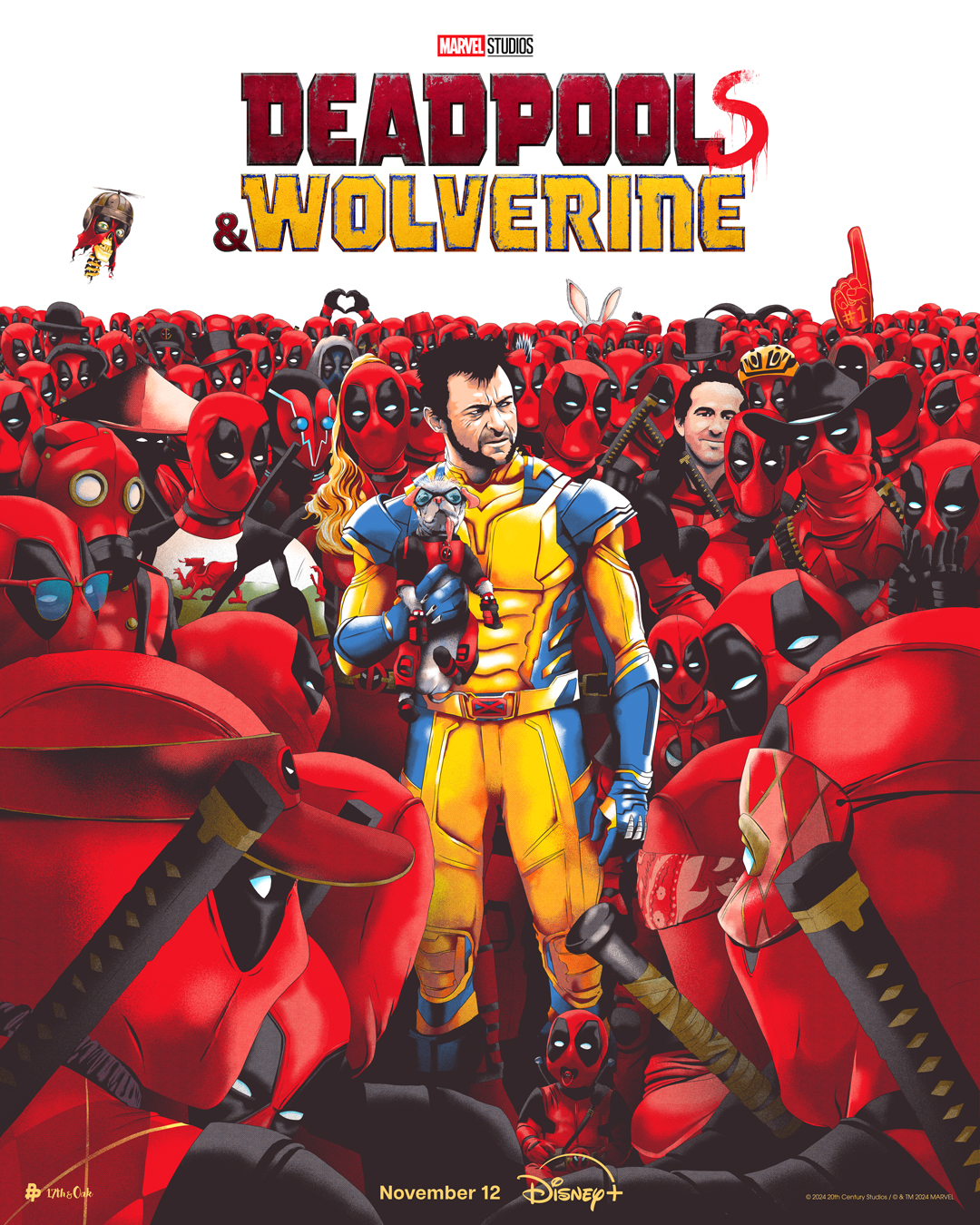 Creatieve poster van Deadpool & Wolverine voor Disney Plus België