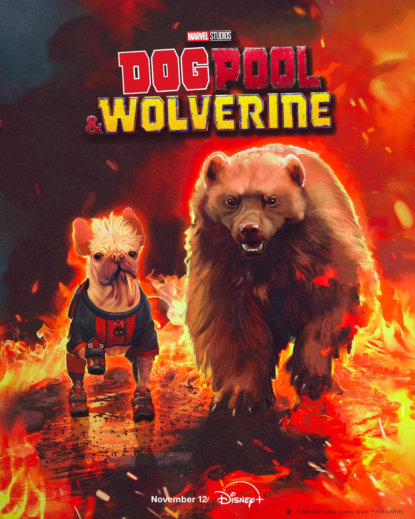 Creatieve poster van Deadpool & Wolverine voor Disney Plus België