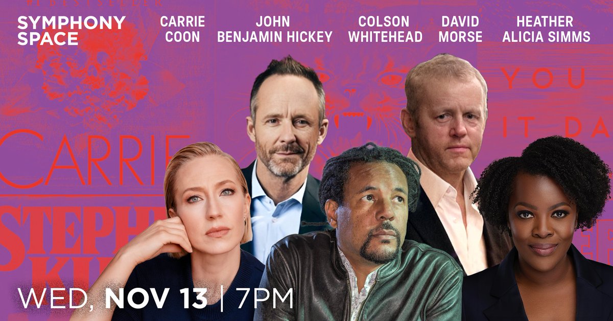 11/13 @ 7pm: Get ready for a night of chills and thrills as <a href="/SymphonySpace/">Symphony Space</a> celebrates Stephen King! Hear captivating readings from his spine-tingling short stories and the novel that started it all, Carrie. Hosted by the brilliant <a href="/colsonwhitehead/">colson whitehead</a> 
Tix: symphonyspace.org/events/selecte…