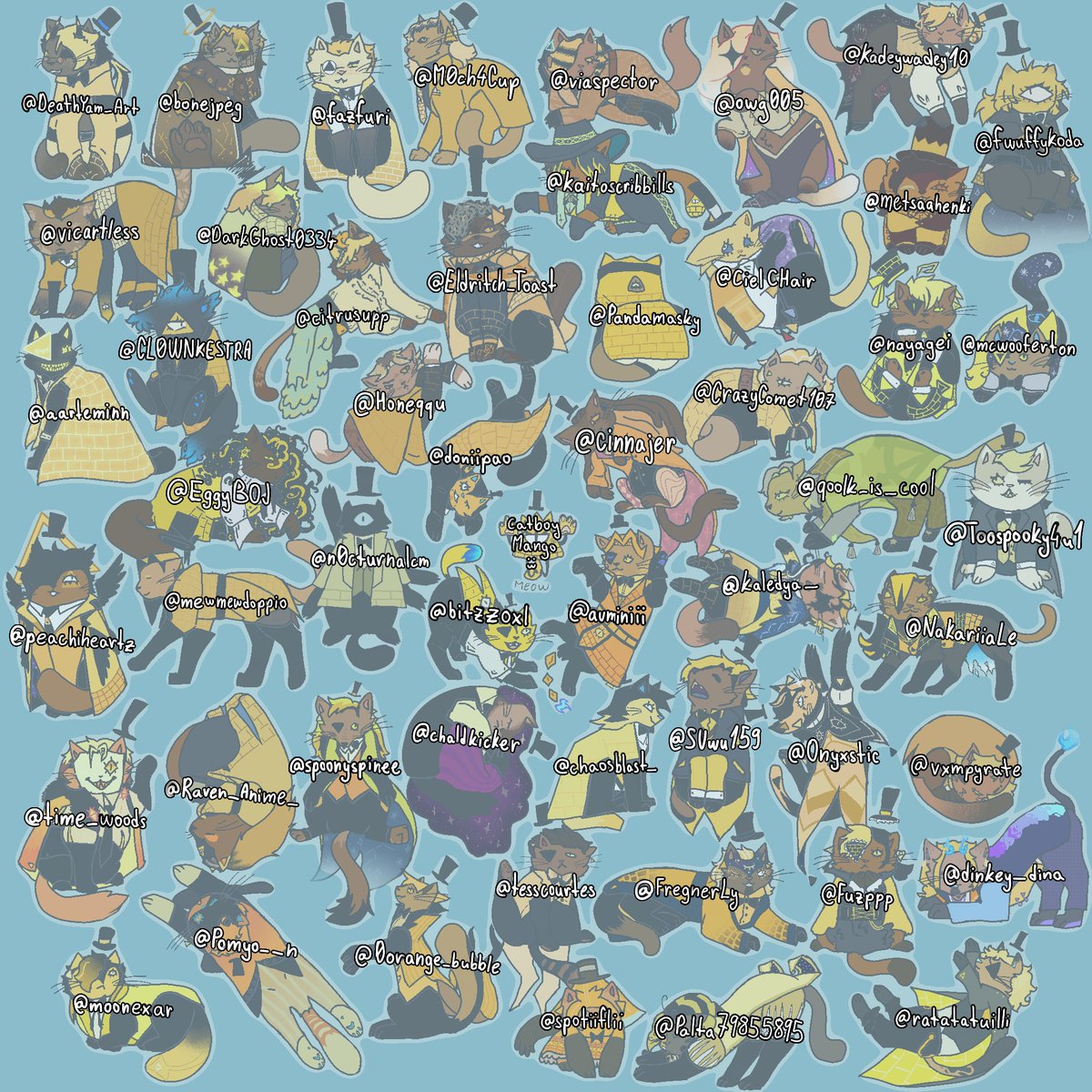 nullfinity_'s tweet photo. THIS WAS A PAIN TO DRAW BUT ITS DONE !!  (32 hours according to proctreate T_T)
A total of 51 cat-ified Bill Cipher designs (plus one pyramid Bill)
All the credits are in replies !!
(1/6) https://t.co/r5h486VSRu