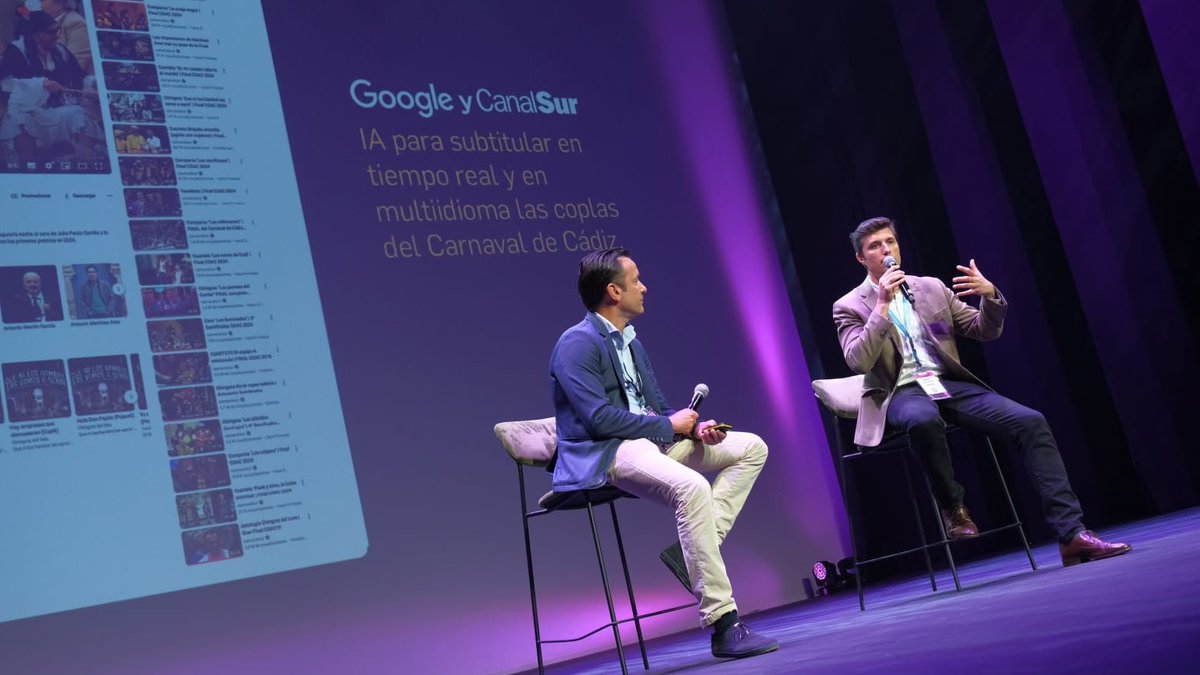blancopoley's tweet photo. Un lujo presentar en la @4KSummit junto con @Manu_Quero, responsable de Alianzas Estratégicas de Google, las líneas del proyecto piloto en el que ya trabajamos para subtitular gracias a la IA las coplas del Carnaval de Cádiz a través de nuestro canal de YouTube 💪🏼 https://t.co/KaQ122hUWn