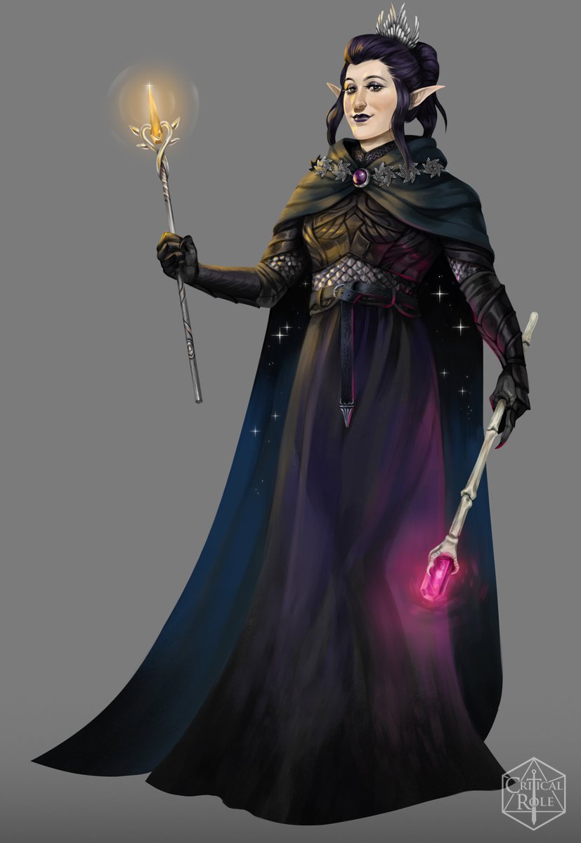 CriticalRole's tweet photo. A Cleric of the Raven Queen! 🎭🪶

Lieve'tel Toluse is played by our very own @VoiceOfOBrien! ✨ 

#CriticalRoleSpoilers

[ Artwork by @GalacticJonah 🎨 🖌️ ] https://t.co/sc5WBxo66Z